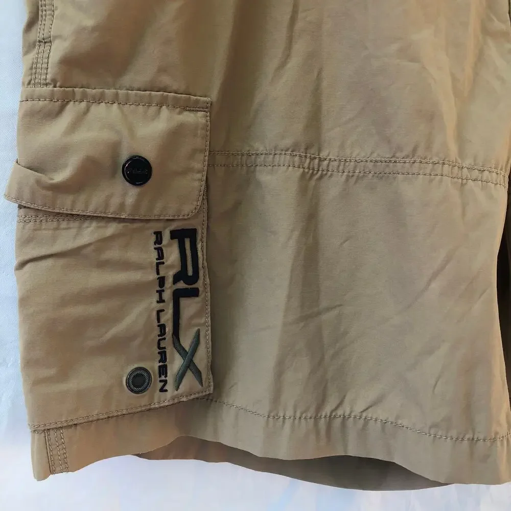 Ralph Laruen RLX Mens Golf Shorts Tan Cargo Shorts Drawstring Waist with Zip 2X